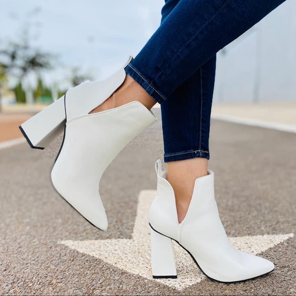 White V Side Cut Out Booties - Picture 2 of 9